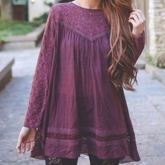 Dakota Viola Boutique For Winter Lennon Tops - Large Lace Dress Burgundy Wine Top Tunic